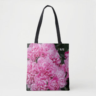 Tote Bag Monogramme Macro de Paeonia Rose Élégant