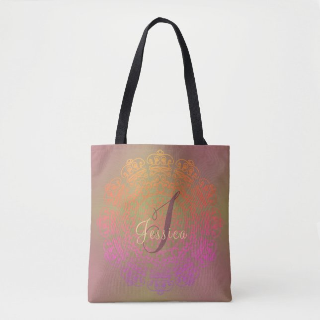 Tote Bag Monogramme Mandala de couleur d'automne (Devant)