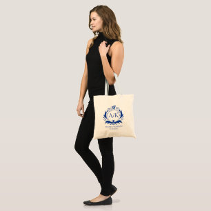 Tote Bag Monogramme Mariage de la Couronne de luxe bleu