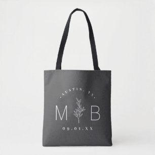 Tote Bag Monogramme Mariage de tige florale rustique   Char