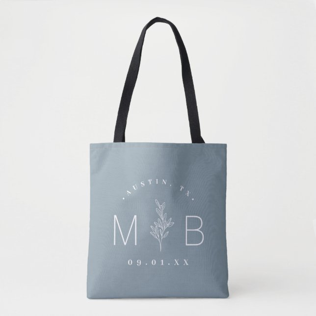 Tote Bag Monogramme Mariage de tige florale rustique | Dust (Devant)