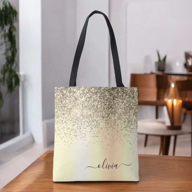 Tote Bag Monogramme Métal Pailleté Or Nom Glamour (Créateur téléchargé)