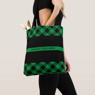 Tote Bag Monogramme militaire de plaid de Buffalo de Ligne