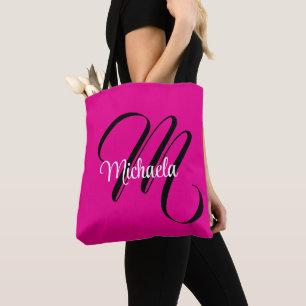 Tote Bag Monogramme minimaliste moderne initial nom rose ch