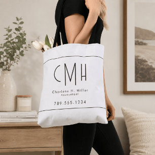 Tote Bag Monogramme Minimaliste Moderne Professionnel