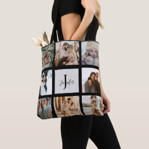 Tote Bag Monogramme moderne 8 Photo Collage Nom personnalis