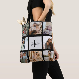Tote Bag Monogramme moderne 8 Photo Collage Nom personnalis