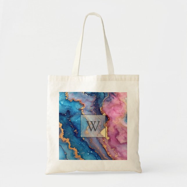 Tote Bag Monogramme moderne Abstrait or initial (Devant)