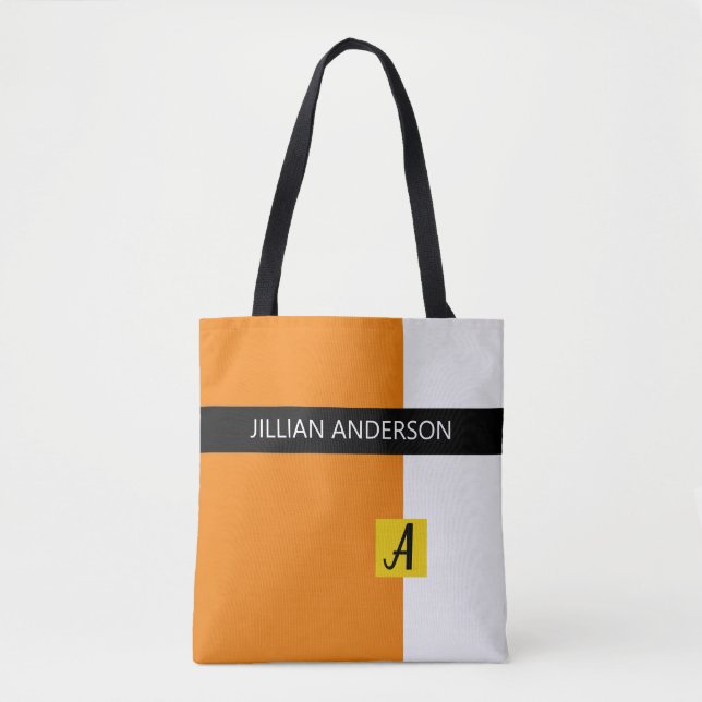 Tote Bag Monogramme Moderne Bloqué de Couleur Orange (Devant)