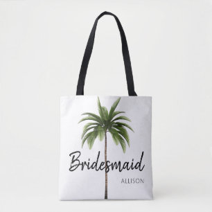 Tote Bag Monogramme moderne Bridesmaid Beach Wedding Palm T
