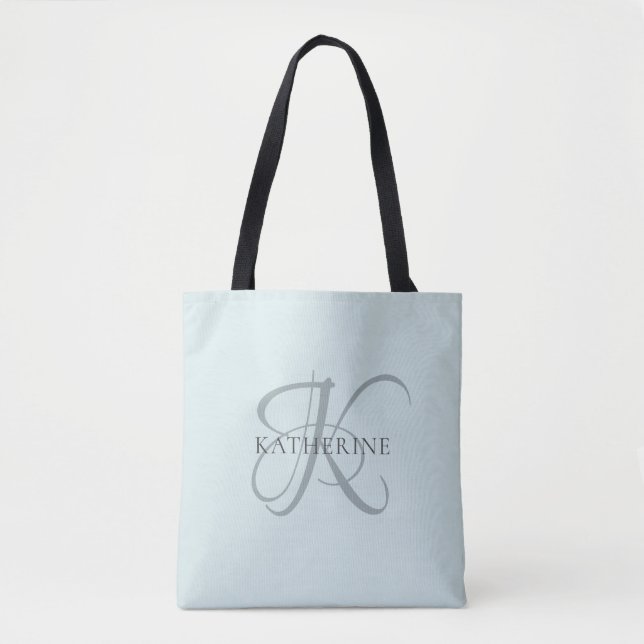 Tote Bag Monogramme moderne élégant Script Aqua Blue (Devant)