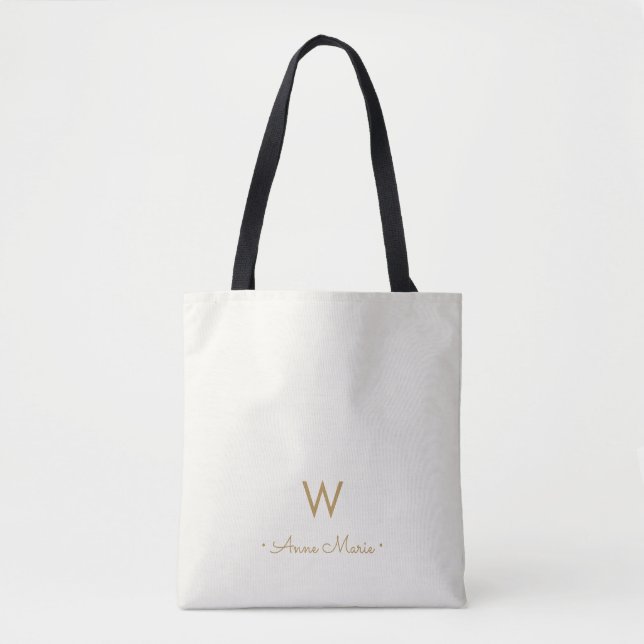 Tote Bag Monogramme Moderne en Or à l'Écriture Script (Devant)