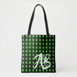 Tote Bag Monogramme Moderne Fun Noir et Vert