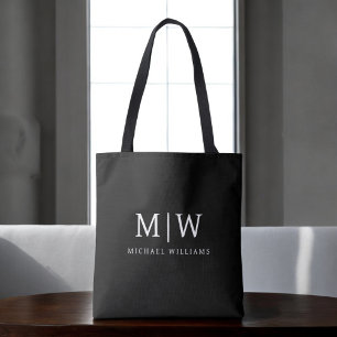 Tote Bag Monogramme moderne minimaliste noir et blanc