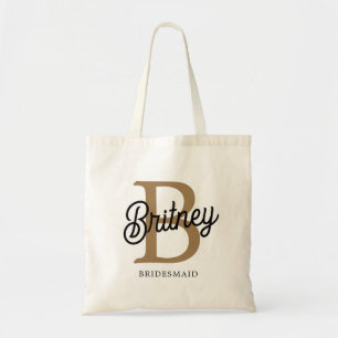 Tote Bag Monogramme moderne Nom Black Gold Script Bridesmai