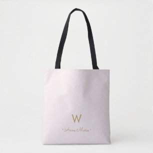Tote Bag Monogramme Moderne Rose Doré Script