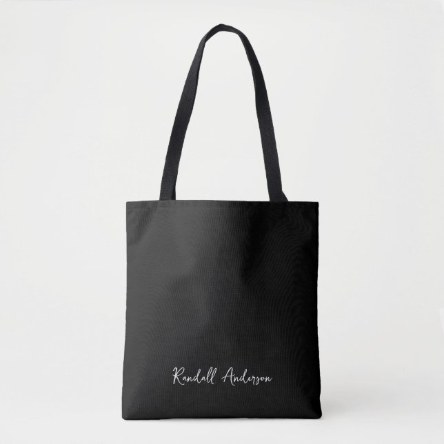 Tote Bag Monogramme moderne tendance Noir Nom de script (Devant)