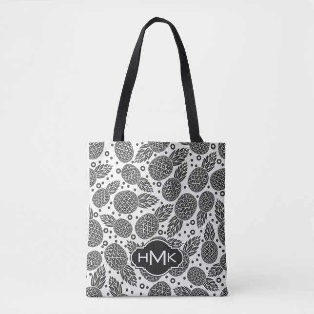 Tote Bag Monogramme monochrome des ananas | (Devant)