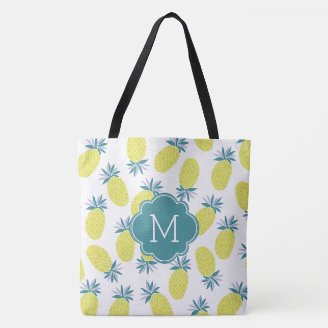 Tote Bag Monogramme Motif branché aux ananas (Devant)