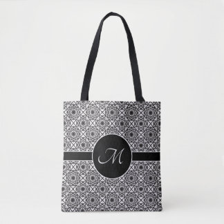 Tote Bag Monogramme Motif de noeud Celtique monochrome