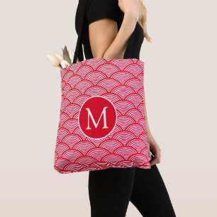 Tote Bag Monogramme Motif de pétoncle rouge et blanc