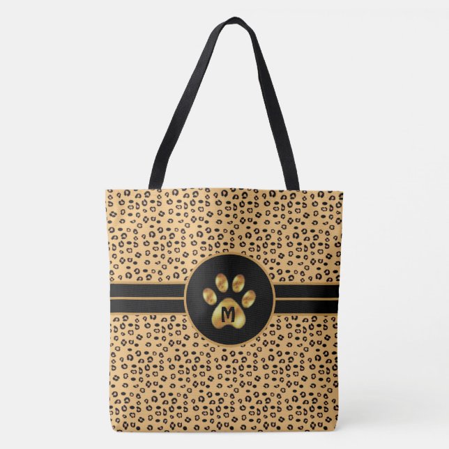 Tote Bag Monogramme & Motif élégant de tigre & Paw (Devant)