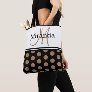 Tote Bag Monogramme noir blanc Polka Script