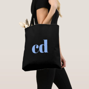 Tote Bag Monogramme noir bleu clair initiales élégant moder