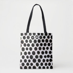 Tote Bag Monogramme noir et blanc à motifs points abstraits