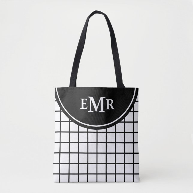 Tote Bag Monogramme noir et blanc classique de rayure de (Devant)
