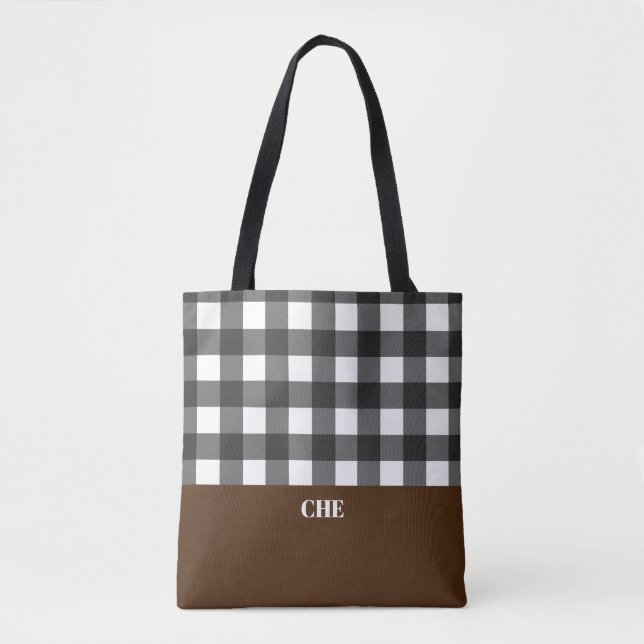 Tote Bag Monogramme noir et blanc coché (Devant)