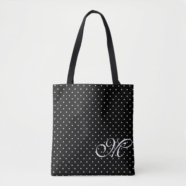 Tote Bag Monogramme noir et blanc de point Polka (Devant)