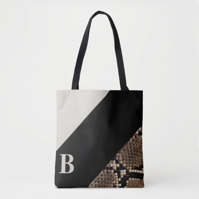 Tote Bag Monogramme noir et crème Snakeskin Image (Devant)