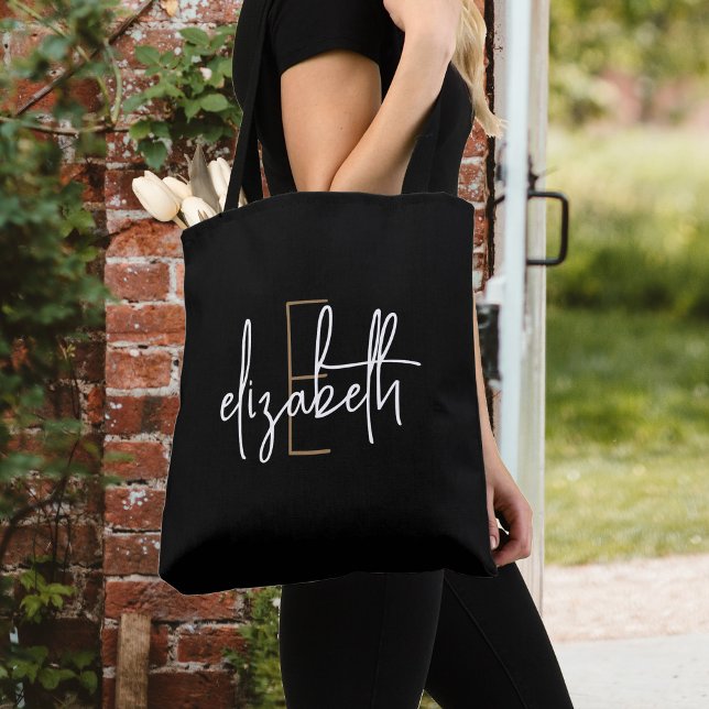 Tote Bag Monogramme noir moderne (Créateur téléchargé)