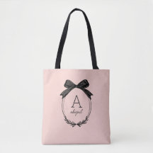 Monogramme noir moderne noir élégant rose pâle