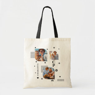 Tote Bag Monogramme Nom 3 Photo Collage tendance