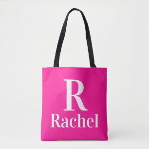 Tote Bag Monogramme Nom Modern Hot Pink