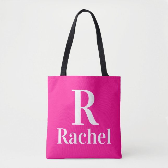 Tote Bag Monogramme Nom Modern Hot Pink (Devant)