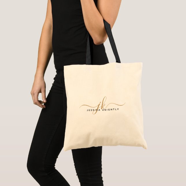 Tote Bag Monogramme or noir tendance Initiales de script No (Devant (produit))