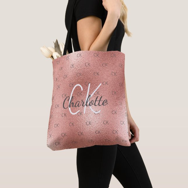 Tote Bag Monogramme or rose élégant script (De près)