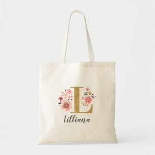 Tote Bag Monogramme Or tendance Nom Floral initial