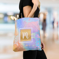 Monogramme or turquoise orange violet aquarelle