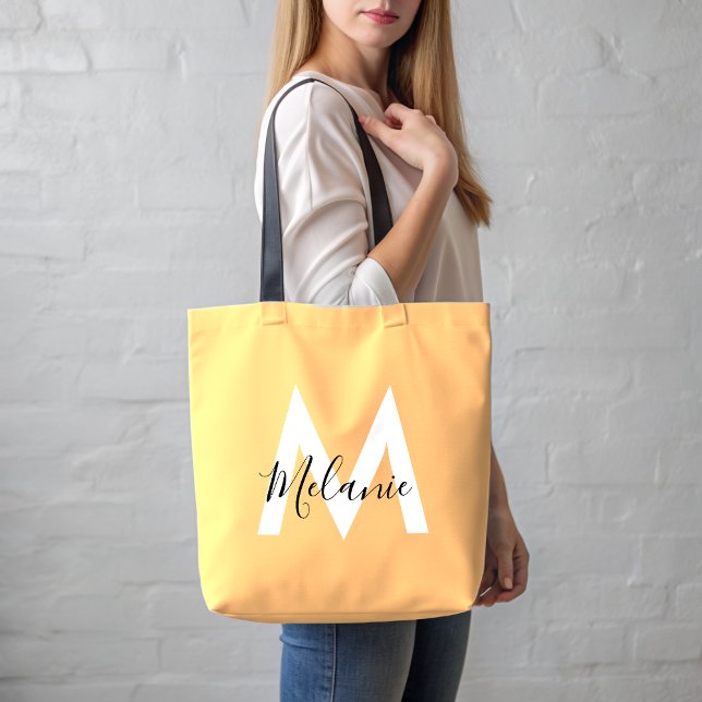 Tote Bag monogramme orange pêche moderne tendance (Créateur téléchargé)