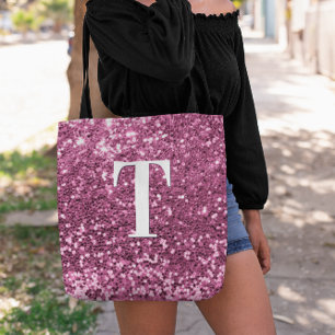 Tote Bag Monogramme Pailleté Faux Rose Fruité Bokeh
