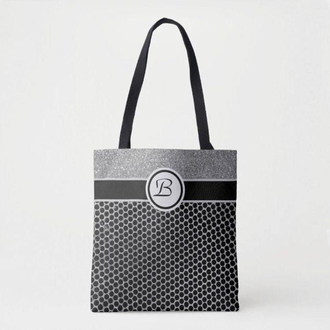 Tote Bag Monogramme Parties scintillant argent et noir mode (Devant)