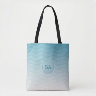 Tote Bag Monogramme Pastel Blue Waves Ombre