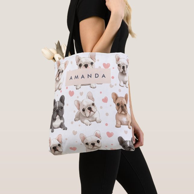 Tote Bag Monogramme Personalized Adorable French Bulldog (De près)