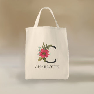 Tote Bag Monogramme personnalisable floral moderne