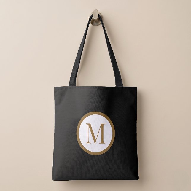Tote Bag Monogramme personnalisé avec sceau central noir et (Créateur téléchargé)