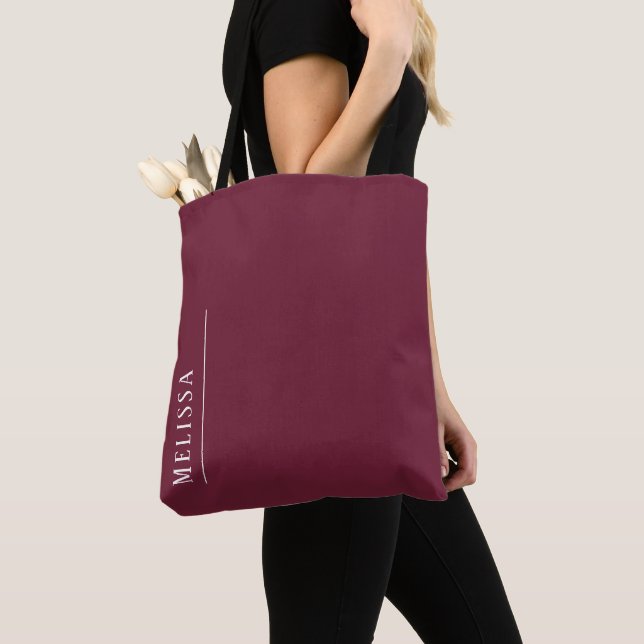 Tote Bag monogramme personnalisé, bordeaux moderne (De près)